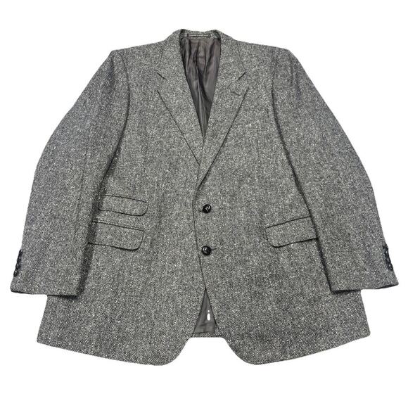 Vintage Stanford Executive Virgin Wool Black/Gray Tweed Blazer Jacket Size 46L - Picture 1 of 16